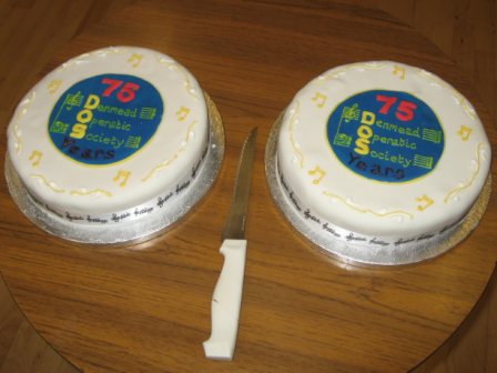 75th Anniversary cakes waiting to be cut